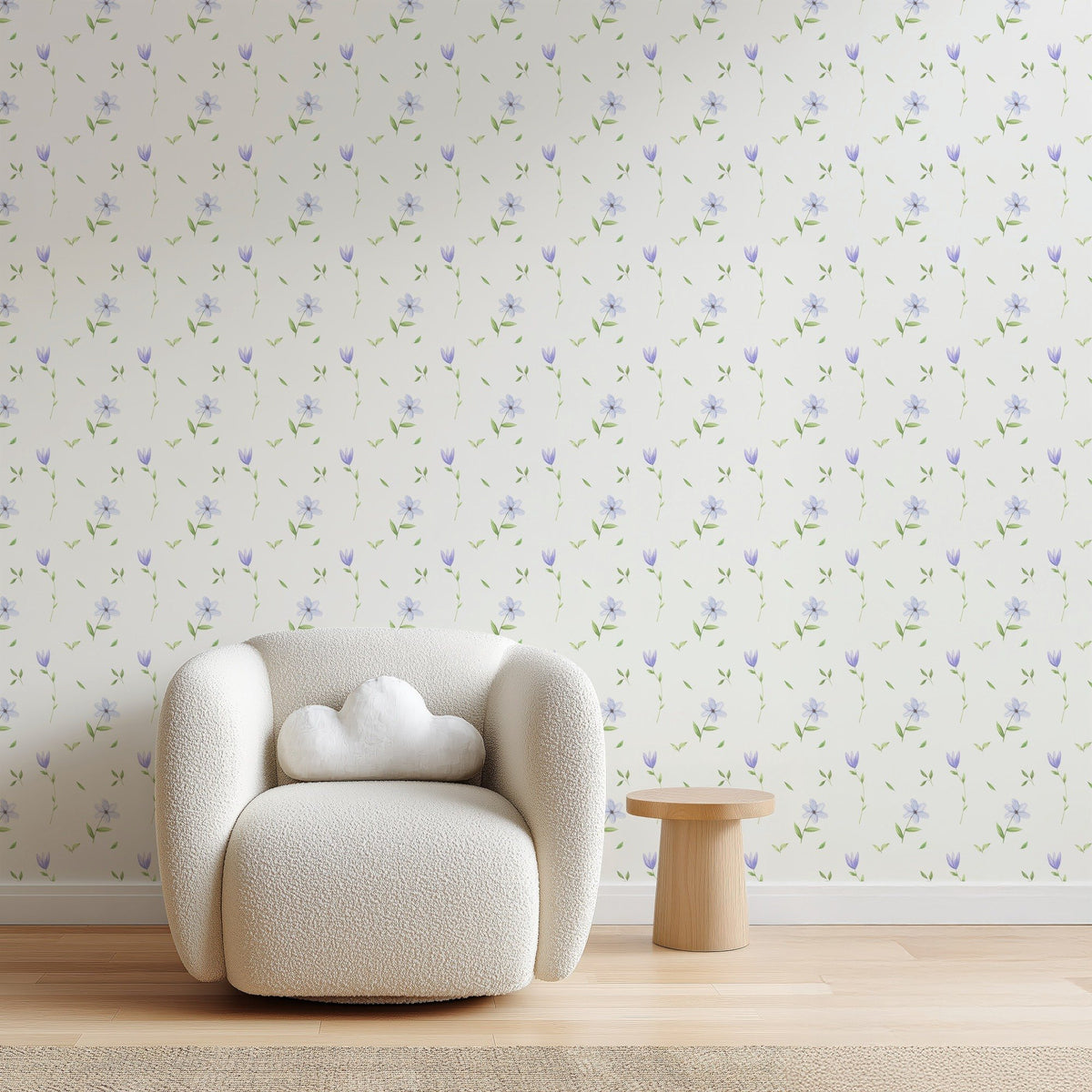 Lilies soft lilac watercolor lily wallpaper in a living room