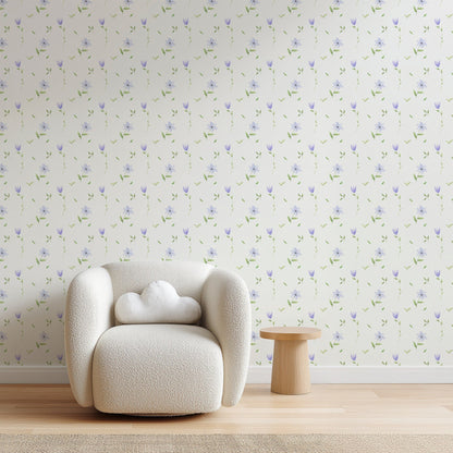Lilies soft lilac watercolor lily wallpaper in a living room