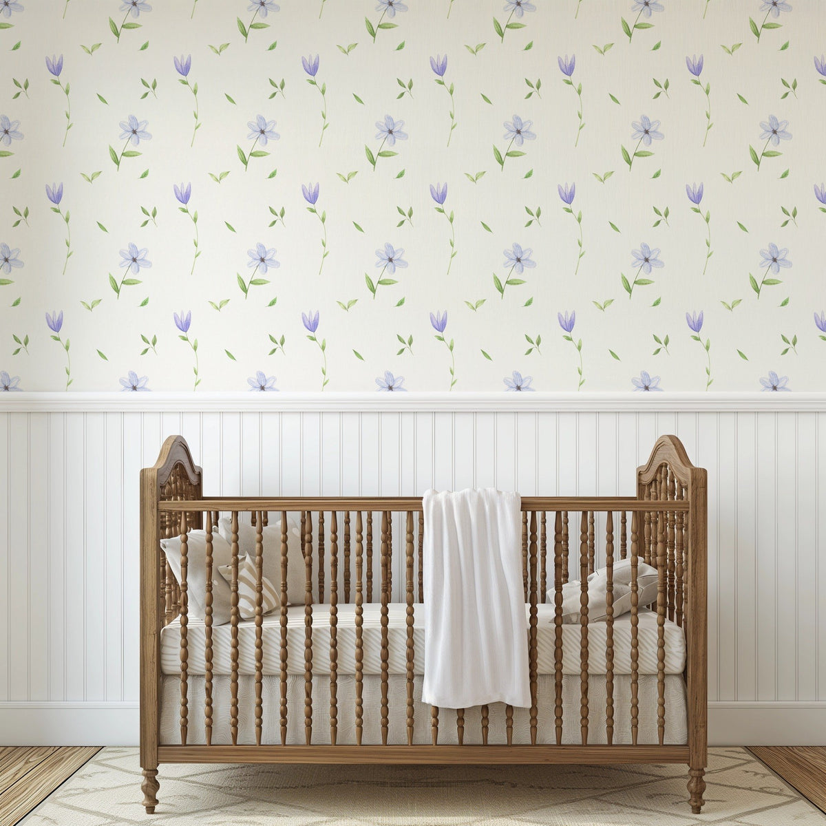 Lilies soft lilac watercolor lily wallpaper in a nursery