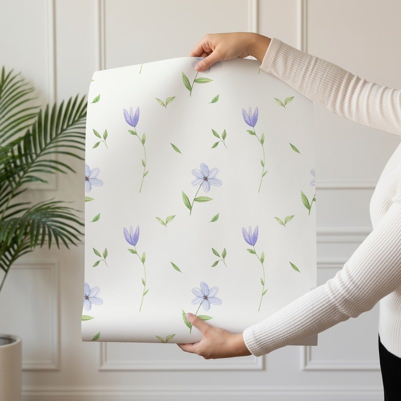 Lilies soft lilac watercolor lily wallpaper shown on a single wallpaper drop