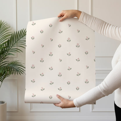 Little Sprigs wallpaper roll drop showing the delicate sprig repeat