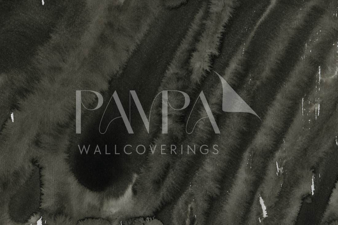 Nocturne Rill abstract watercolour wall mural — long parallel charcoal channels gathering into a single dark pool