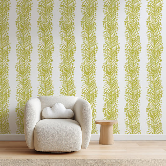 Olive Ferns wallpaper in a green-toned home office