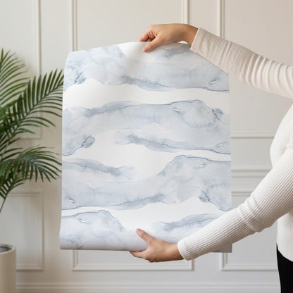 Overseas blue watercolor coastal wallpaper shown on a single wallpaper drop