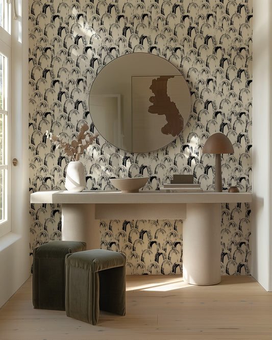 Painted Arches modern abstract arch wallpaper in a home office