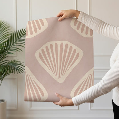 Pearl Tide wallpaper roll drop showing the blush beaded stripe repeat