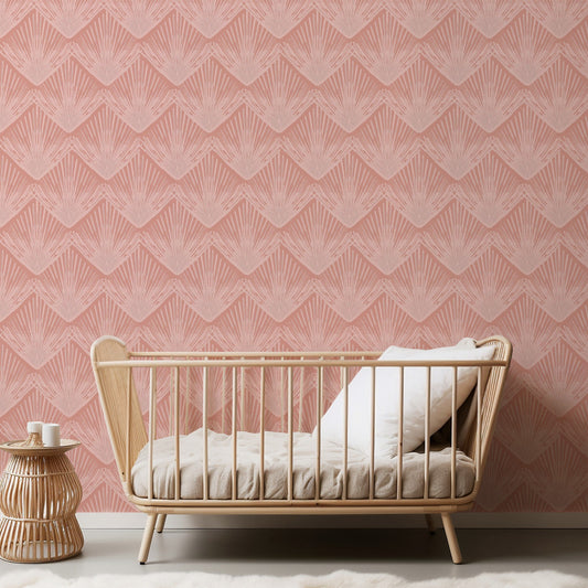 Pink Serenade soft pink floral wallpaper in a nursery