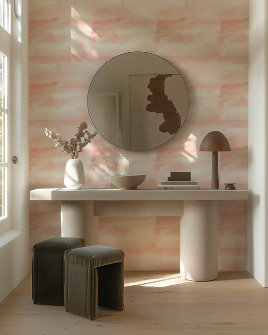 Pink Sky blush pink ombre sky wallpaper in a home office