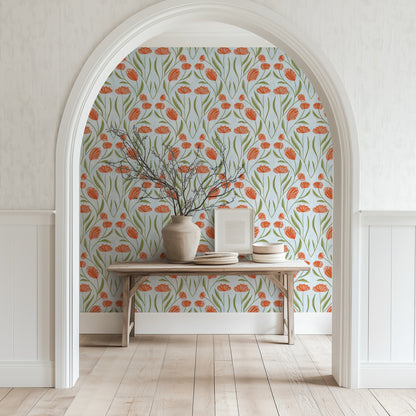 Poppy Field Sky wallpaper in a welcoming entrance hall