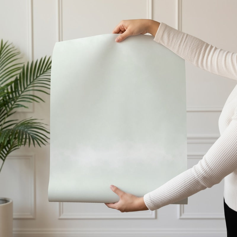 Sage Green Ombre wallpaper roll drop showing the soft sage tonal wave repeat