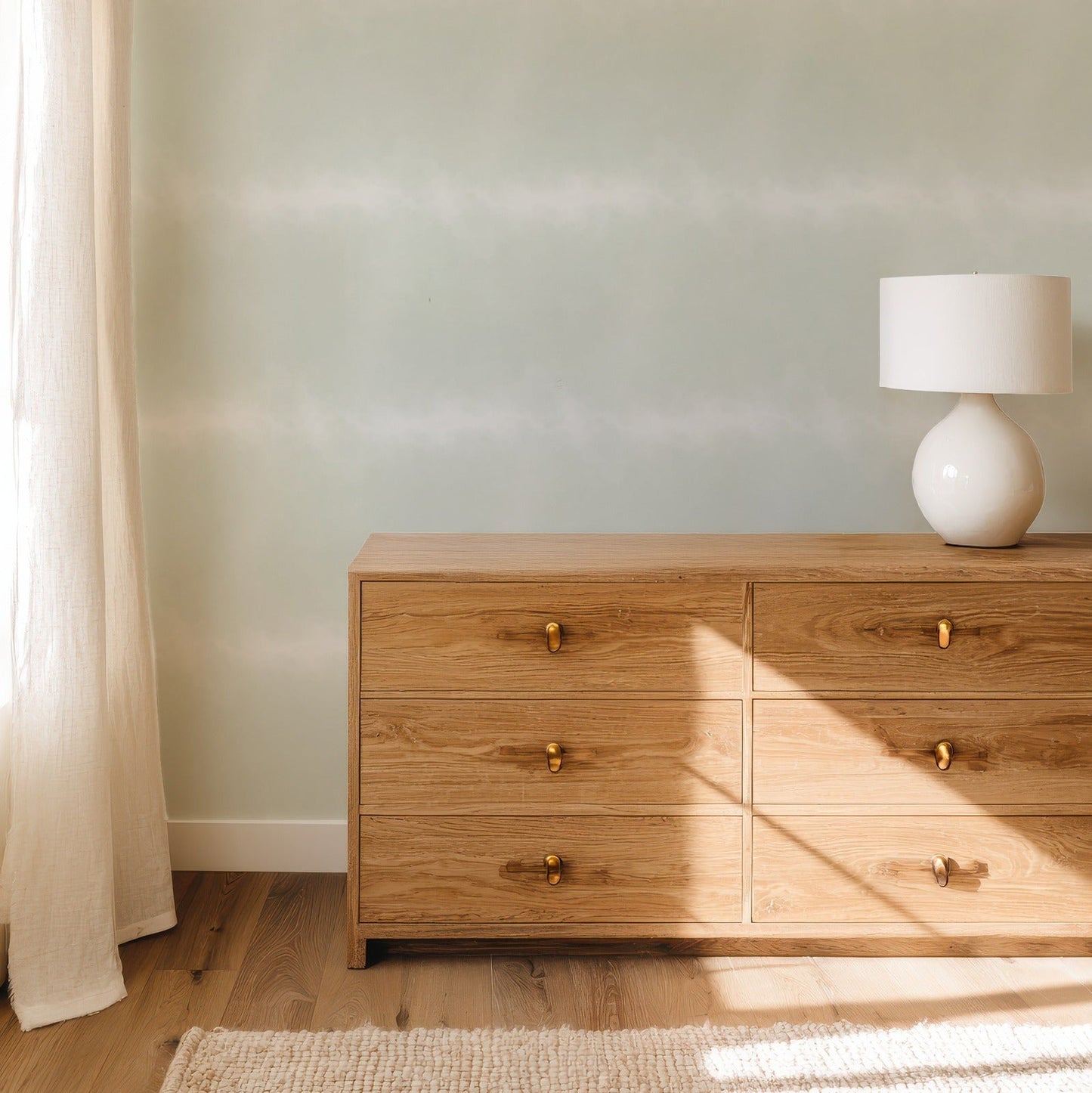 Sage Green Ombre wallpaper in a calm, restful bedroom