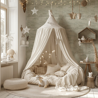 Sage Mist cloudy wallpaper in a soft children's room