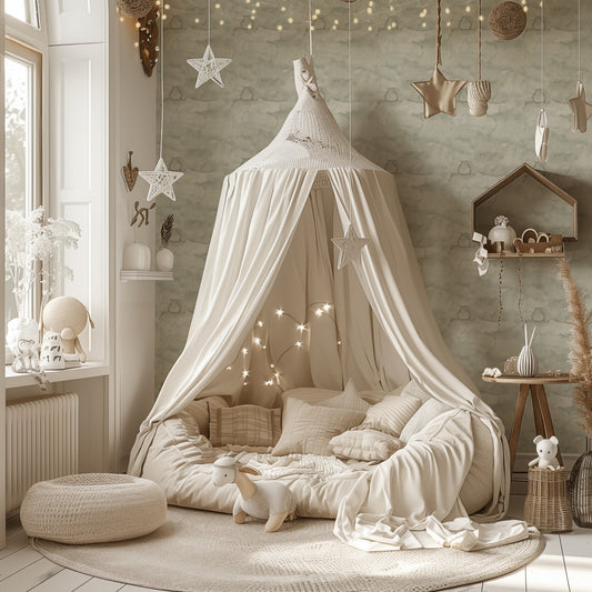Sage Mist cloudy wallpaper in a soft children's room