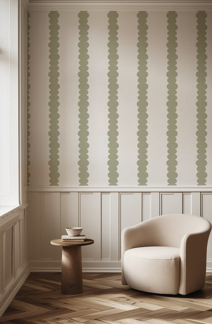 Sage Scallop sage-green scallop wallpaper in a home office and hallway