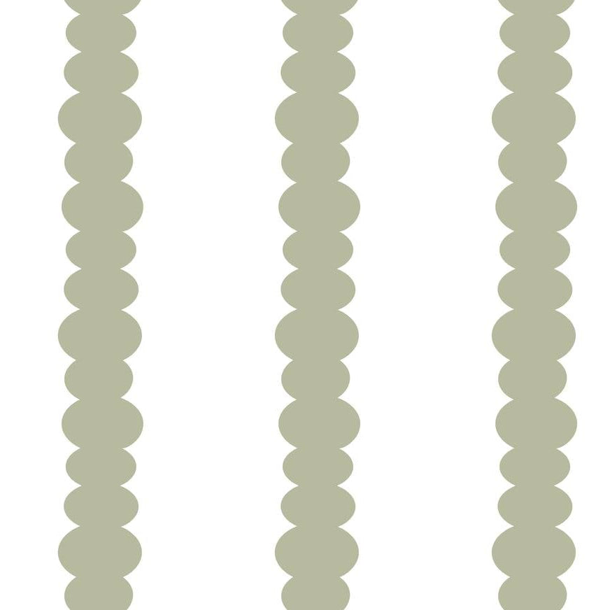 Sage Scallop wallpaper design — columns of rounded scallops in soft sage green on white