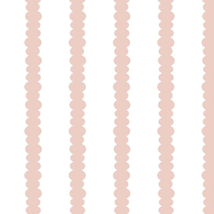 Scalloped Stripes Blush wallpaper design — fine scalloped pinstripe in soft blush-pink on white