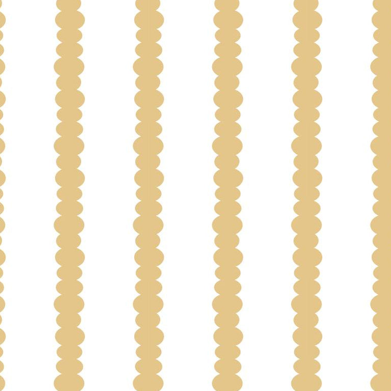 Scalloped Stripes Honey wallpaper design — fine scalloped pinstripe in warm honey-gold on white