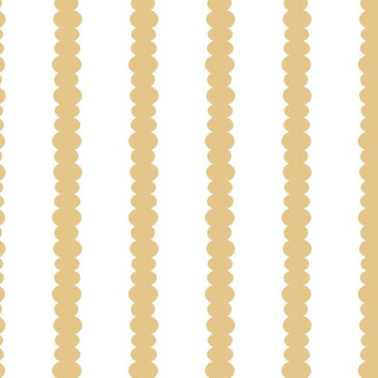 Scalloped Stripes Honey wallpaper design — fine scalloped pinstripe in warm honey-gold on white