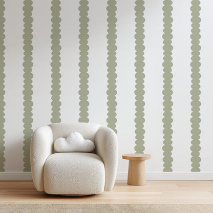 Scalloped Stripes Sage wallpaper in a calm home office