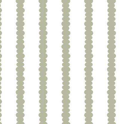 Scalloped Stripes Sage wallpaper design — fine scalloped pinstripe in muted sage-green on white