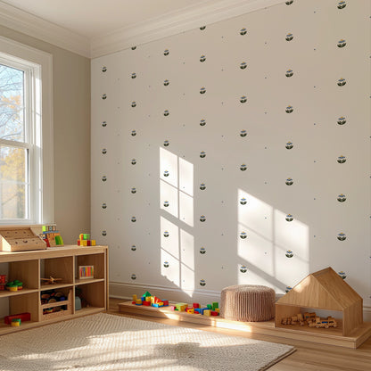Scattered Blooms folk floral wallpaper in a bright nursery