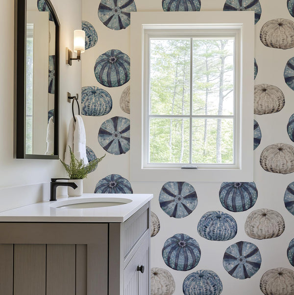 Sea Urchins coastal sea urchin bathroom wallpaper