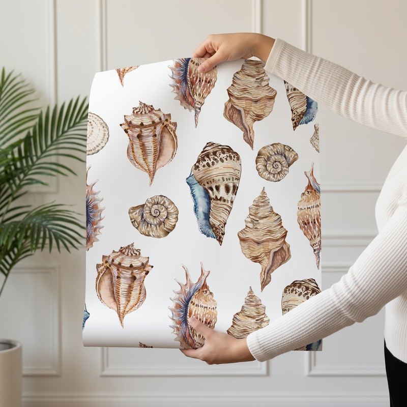 Seashells coastal seashell wallpaper shown on a single wallpaper drop