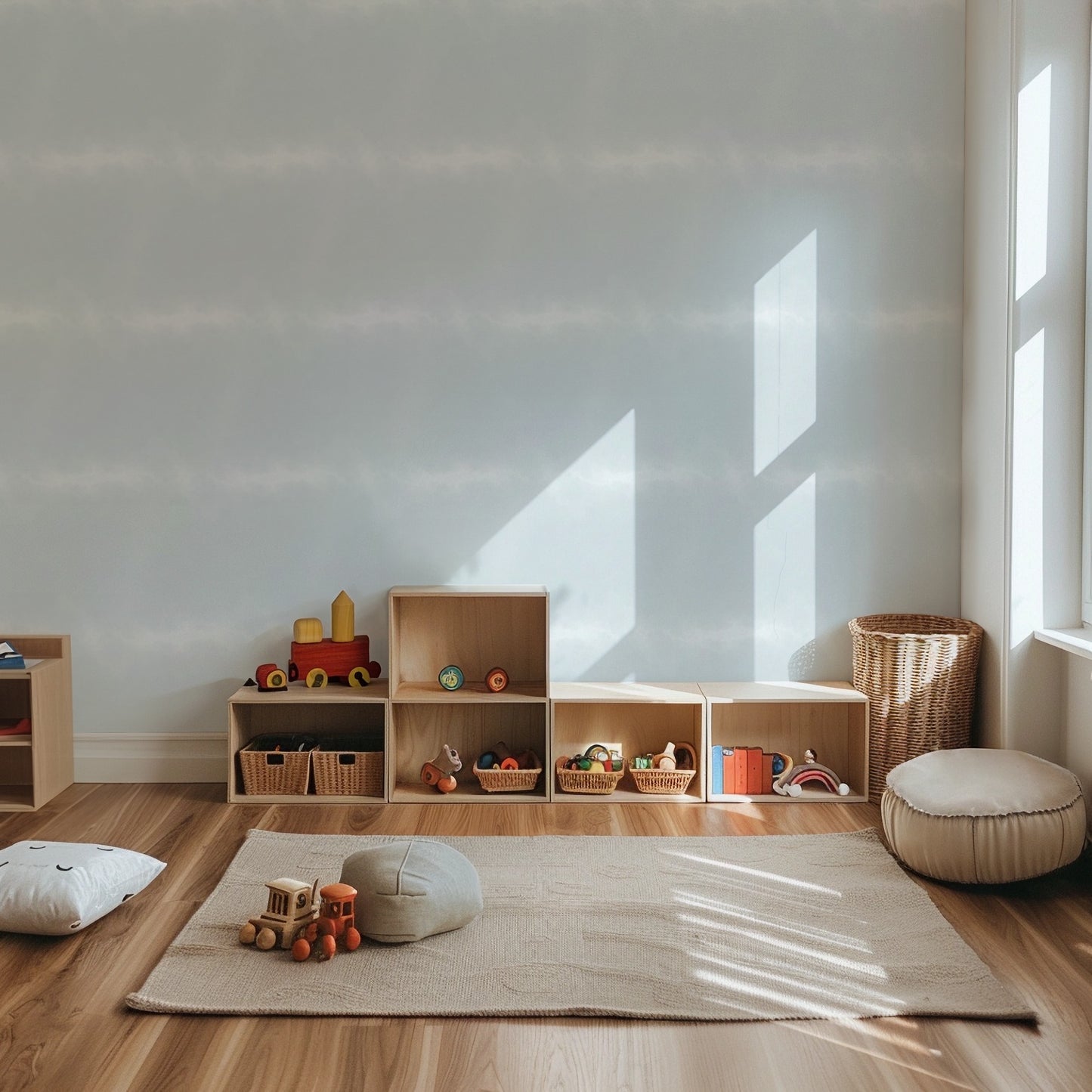 Sky Ombre pale blue cloud wallpaper in a calm nursery