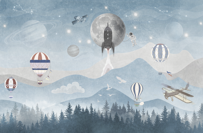Space Adventure kids wall mural, full-scale preview of planets and space scene