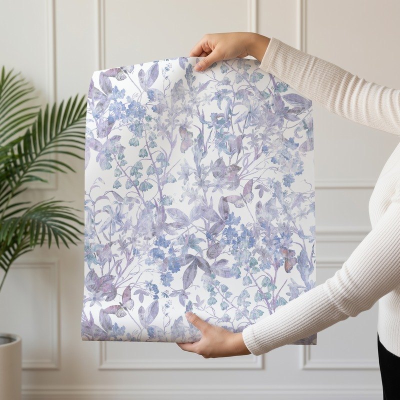 Subtle Butterflies 2 soft kids wallpaper with delicate butterfly motifs shown on a single wallpaper drop