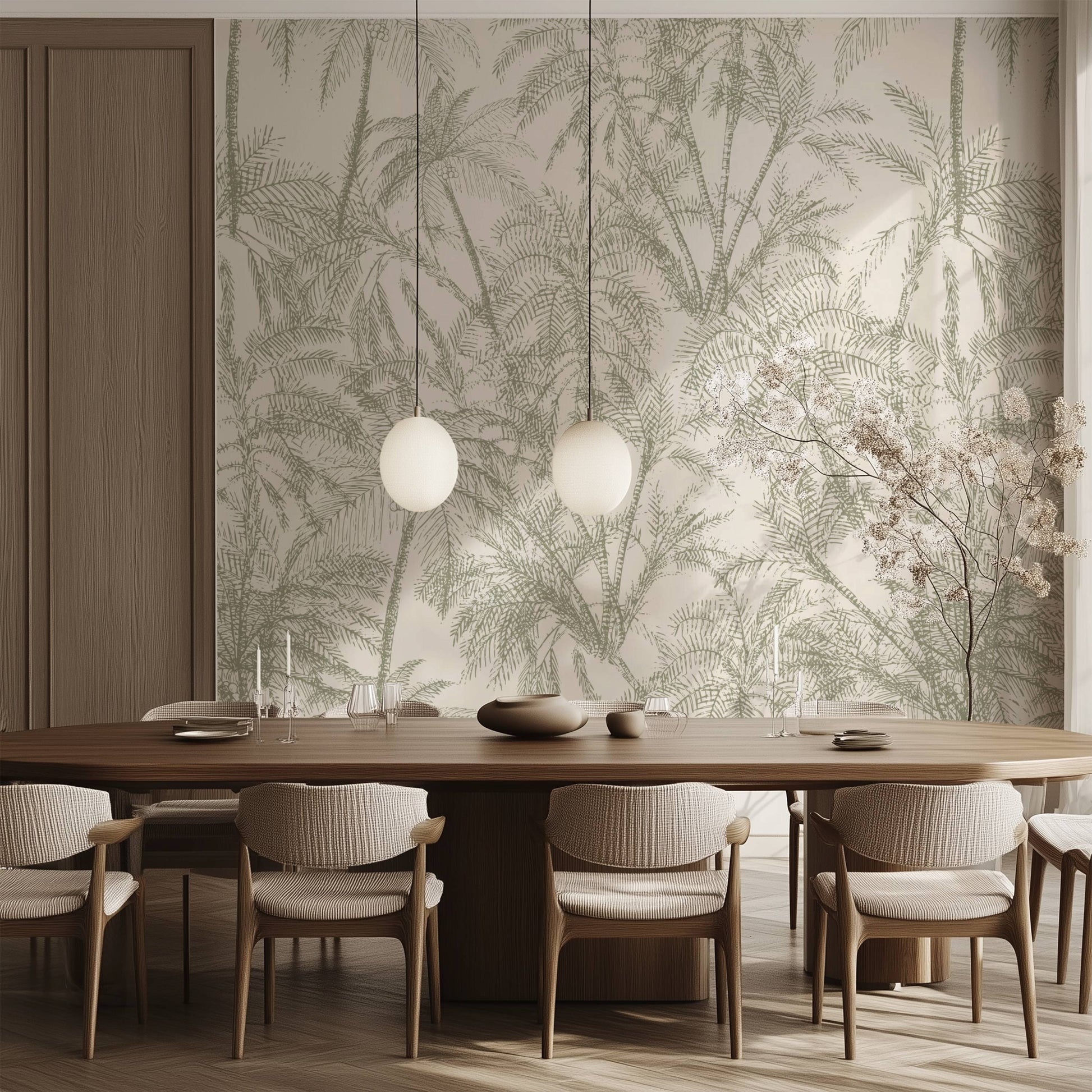 Subtle Green Palms-PAMPA Wallcoverings
