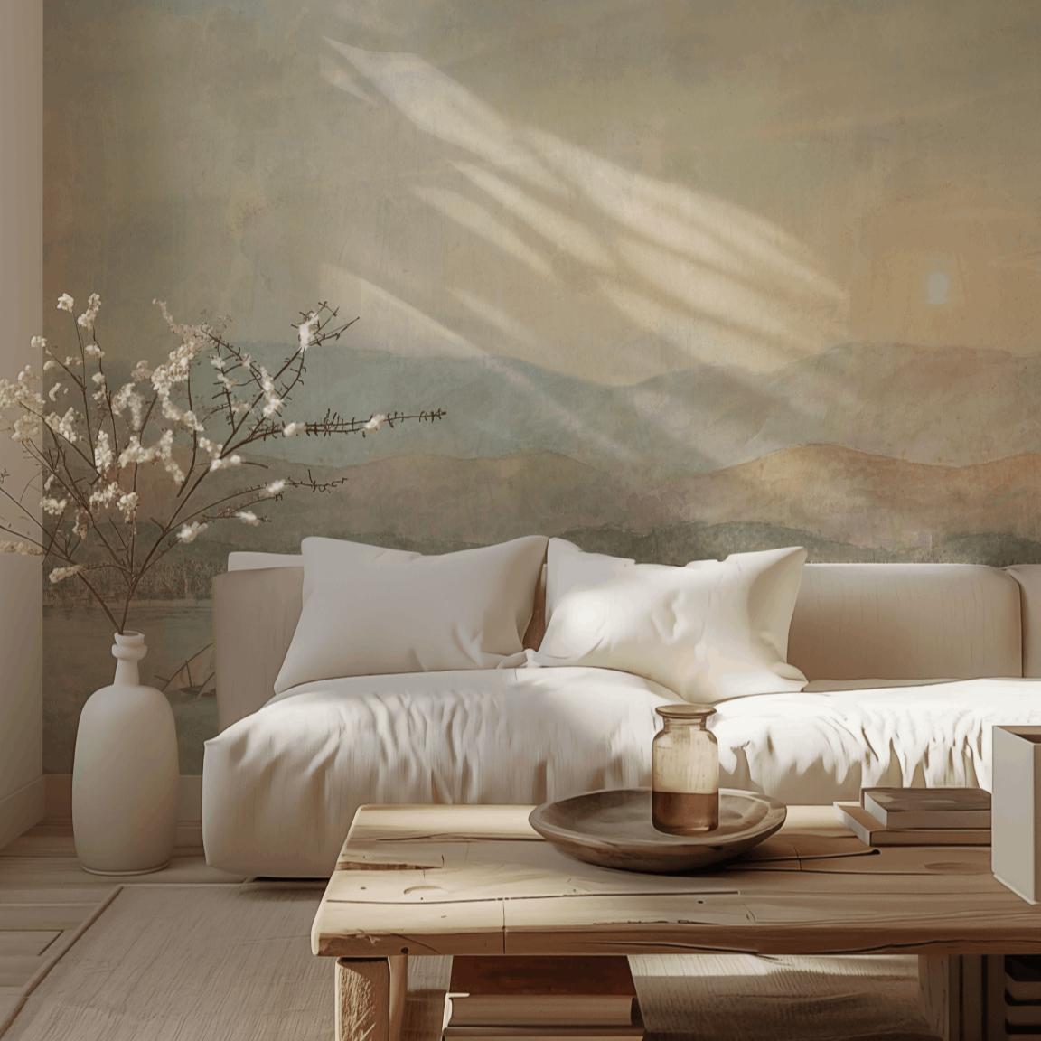 Sunset Landscape warm orange and pink wall mural