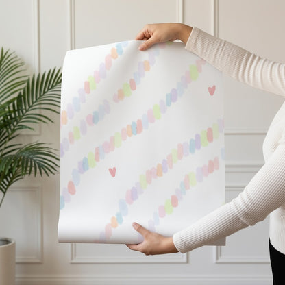 Sweetheart Confetti wallpaper roll drop showing the pastel confetti garland repeat