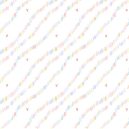 Sweetheart Confetti wallpaper design — pastel watercolour confetti dashes and tiny hearts on white