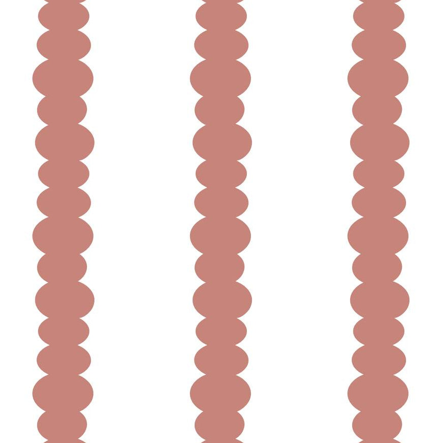 Terracotta Scallop wallpaper design — columns of rounded scallops in warm terracotta on white