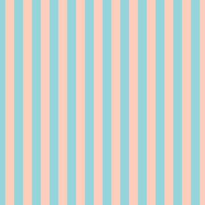 Thin Stripe Wallpaper in Aqua & Peach – fine, narrow stripes on a peach ground