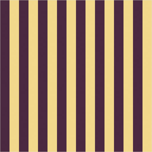 Butter & Aubergine thin stripe wallpaper, true-scale 62 cm swatch