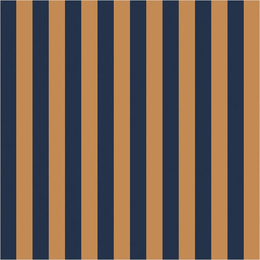 Caramel & Midnight Blue thin stripe wallpaper, true-scale 62 cm swatch