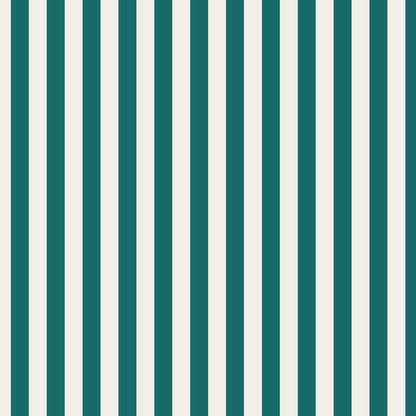Thin Stripe Wallpaper in Chalk White & Rich Teal – fine, narrow stripes on a rich teal ground