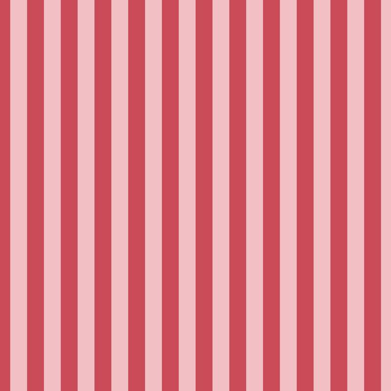 Thin Stripe Wallpaper in Cherry Red & Powder Pink – fine, narrow stripes on a powder pink ground