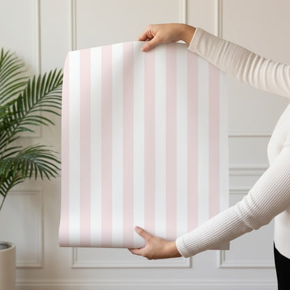 Thin Stripe Wallpaper roll in Cloud & Blossom – fine, narrow stripes on a blossom ground