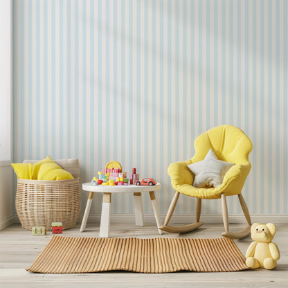 Cloud & Ice – Thin Stripe Wallpaper styled in a kids' room and nursery