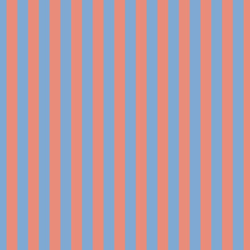 Thin Stripe Wallpaper in Cornflower Blue & Soft Coral – fine, narrow stripes on a soft coral ground