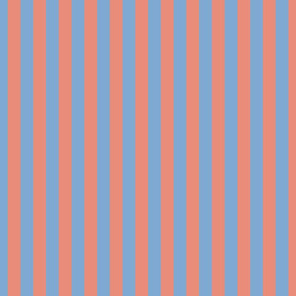 Thin Stripe Wallpaper in Cornflower Blue & Soft Coral – fine, narrow stripes on a soft coral ground