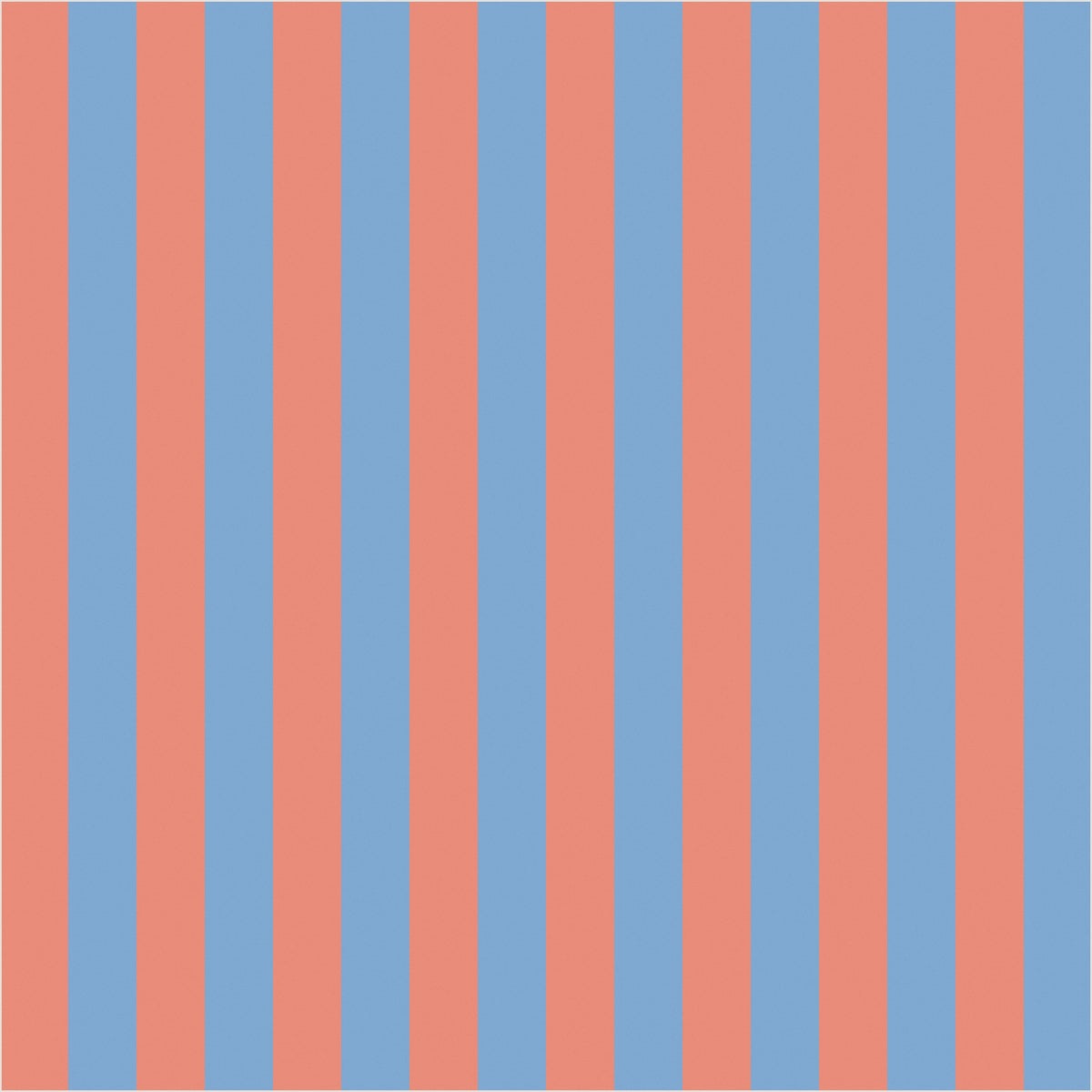 Cornflower Blue & Soft Coral thin stripe wallpaper, true-scale 62 cm swatch