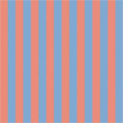 Cornflower Blue & Soft Coral thin stripe wallpaper, true-scale 62 cm swatch