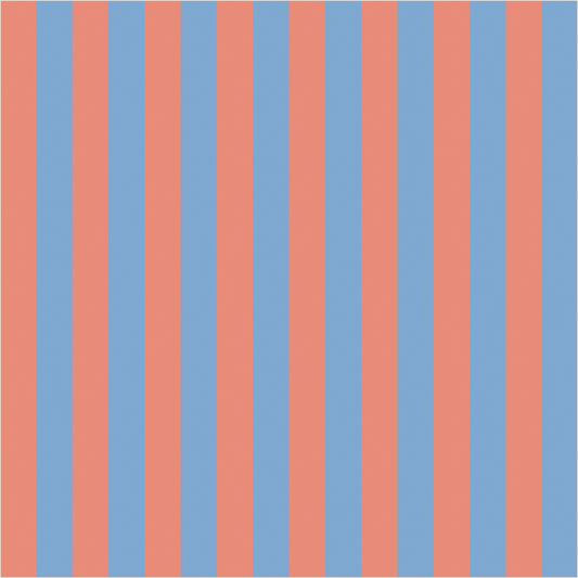 Cornflower Blue & Soft Coral thin stripe wallpaper, true-scale 62 cm swatch