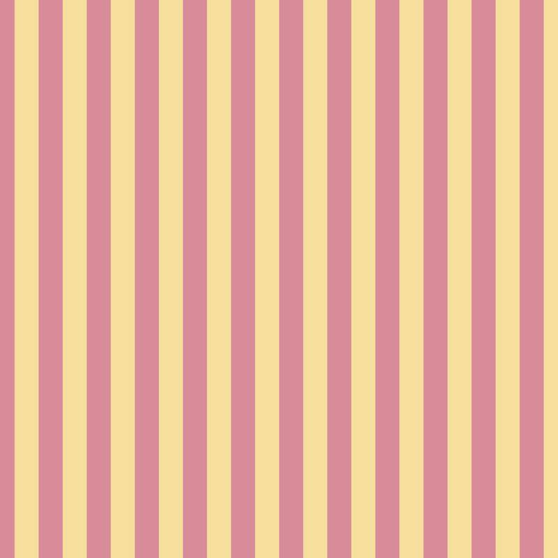 Thin Stripe Wallpaper in Dusty Rose & Buttercream – fine, narrow stripes on a buttercream ground