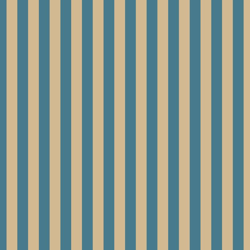 Thin Stripe Wallpaper in Dutch Blue & Warm Sand – fine, narrow stripes on a warm sand ground