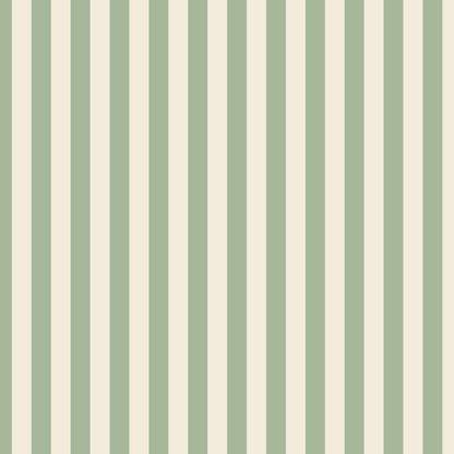 Thin Stripe Wallpaper in Gentle Sage & Warm Ivory – fine, narrow stripes on a warm ivory ground